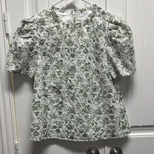 Avara White and Green Patterned Blouse